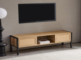54.33" Rattan TV cabinet with variable color light strip, double sliding doors for storage, W1265121746