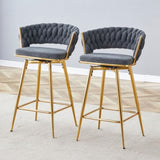 Two-piece rotating swivel chair, Dark gray cotton linen soft seat, golden metal legs, rust-proof W2920P281916