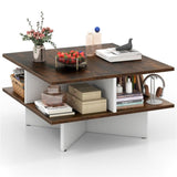 2-Tier Living Room Coffee Table - Square Design with 4 Storage Compartments 48928251