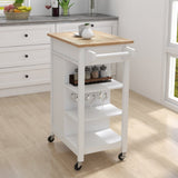Kitchen island rolling trolley cart with Adjustable Shelves and towel rack rubber wood table top W28235382