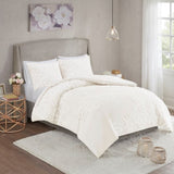 King/Cal King 3 Piece Tufted Cotton Chenille Floral Duvet Cover Set B035129182