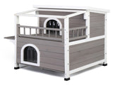 Wooden Cat house 2-Story Indoor Outdoor Luxurious Cat Shelter House with Transparent Canopy, Large 60901308