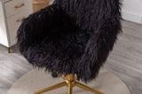 HengMing Modern Faux fur home office chair, fluffy chair for girls, makeup vanity Chair with Gold W21260400
