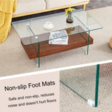 ZNTS 43.3 Inch Modern Two-Tier Coffee Table - An Elegant Combination of Clear Glass and Dark Wood Texture W2920P226069