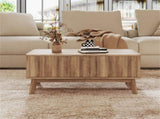 Walnut Lift Top Coffee Table with Fluted Design, 90.1750.8041.91cm Rubber Wood Legs Table with 2 06205600
