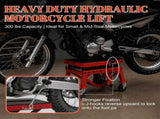 300 LBS Hydraulic Motorcycle Lift Table, Heavy Duty Foot Pedal Scissor Jack with Wide Deck, J-Hooks W2680P494485