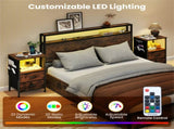 2pcs Nightstand with LED Lights & Charging Station, 2 Folding Fabric Drawers 08611489