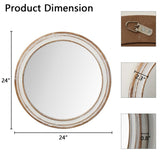 23.62 inches Round Wall Mirror for Bathroom Vanity, Wooden Farmhouse Circle Mirrors for Bedroom, W2295P246678