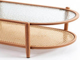 2-Tier Oval Coffee Table, Water Ripple Glass Top, PE Rattan & Iron Frame, 20594720