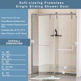 ZNTS 48 in. W x 76 in. H Frameless Soft-closing Shower Door, Single Sliding Shower Door, 5/16" W1920P181747