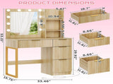 Oak-colored particleboard with a textured melamine veneer, 4-drawer, 2-tier vanity table with 10 18944557
