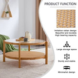 Modern simple circular double-layer solid wood tea rattan woven Chinese side small round W1151104955
