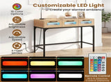 35.5" Narrow Console Table with LED Lights & Power Station, 3-Drawer Entryway Sofa Table with 08284506