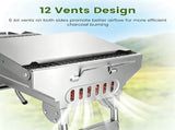 Portable Folding Charcoal BBQ Grill, Outdoor Barbecue Grill with Dual Side Shelves & 12 Air Vents, 30224474
