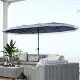 15ft Blue Patio Umbrella UPF30 Outdoor Umbrella with Fringe and Crank Handle 44858109