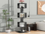 360&deg Rotating 6-Tier Black Bookshelf with Stable Anti-Tip Base, Tall Floor Standing Bookcase & W409P167479