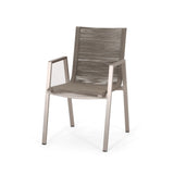 Outdoor Modern Aluminum Dining Chair with Rope Seat , Silver and Taupe 64679.00SIL