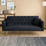 71-inch foldable double sofa, with American retro style, made of black velvet material, suitable for W1658P321766