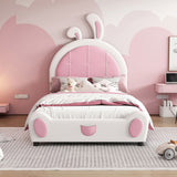 Twin Size Upholstered Platform Bed with Rabbit Shaped Headboard, White WF323763AAK
