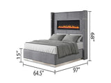 Upholstery Wooden Queen Bed with Ambient lighting in Gray Velvet Finish B00977485