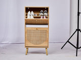 Shoe cabinet with 2 tilt-out compartments, raised arched-top rattan-look fronts, made of 02762748