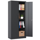 71"H Metal Garage Storage Cabinet, Black Tool Steel Locking Cabinet with Doors and 3 Shelves, Tall 81017127