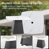 Modern 44" Rounded Square Outdoor Pedestal Dining Table, Greek Marble-Look Sintered Stone Top, W1886P309725