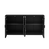 U-Style Storage Cabinet Sideboard Wooden Cabinet with Stunning Water Wave Door Design, Rubberwood N711P205934B