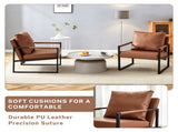 Set of 1 Classic Brown PU Leather and Metal Frame Sofa -Ergonomically designed, a perfect blend of W3875P378627