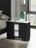 1pc Contemporary Black Finish Nightstand Two Drawers Metal knobs Black White Bedroom Wooden B011P255209