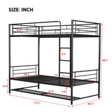 Twin Over Twin Metal Bunk Bed with Shelf and Guardrails, Black MF305475AAB