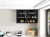 27.56"Glass Doors Modern Two-door Wall Cabinet with Featuring Three-tier Storage for Entryway Living W757119331