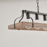 33.7-Inch Black and Faux Wood Grain Pendant Light, 5 E26 Bulb Sockets, Adjustable Chain Height W1340P251927