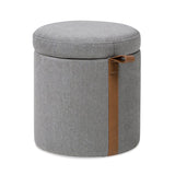 Brandy 14" Round Upholstered Storage Ottoman with Leather Accent, Uptown Gray B2719P269256