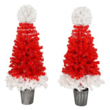 ZNTS Lighted Santa Hat Style Tree Set of 2, 4ft Artificial Tree with Warm White Lights, 06216067