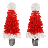 Lighted Santa Hat Style Tree Set of 2, 4ft Artificial Tree with Warm White Lights, N710P181810J