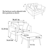 ZNTS 36.61'' Wide Modern Accent Chair With 3 Positions Adjustable Backrest, Tufted Chaise Lounge Chair, W1852105814