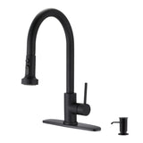 Stainless Steel Pull Down Kitchen Faucet with Soap Dispenser Matte Black JYBB41202MB
