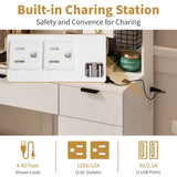 Large Vanity Table Set with LED Lighted Mirror and 2 DIY Pegboards, 5 Hooks, Vanity Desk with 20626149