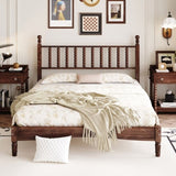 ZNTS Queen Size Wood Platform Bed with Gourd Shaped Headboard,Retro Style Platform Bed with Wooden Slat N733P206242D