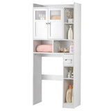 Double-Door Bathroom Cabinet with 2, Adjustable Panels, 1 Drawer and 3 Side Shelves, White 23726819