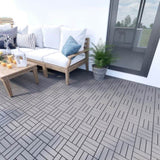 30 PCS Interlocking Deck Tiles Checker Pattern, 12" x 12" Square Light Gray Acacia Hardwood Outdoor W2391P160134