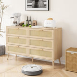 Rattan 6 Drawers Chest of Dressers for Bedroom, Modern 6 Drawer Dresser, Wide Chest of Drawers with W1706P189827