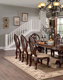 Traditional Brown Cherry 2pcs Side Chairs Tan Fabric Seats w Welt Faux Wood Carved Details Solid B011P237466