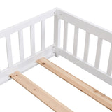 Queen Size Floor Bed with Door,Solid Wood Platform Bed Frame with Fence,Suitable for children,Pine W495123244