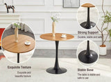 Round Dining Table, 31.5" Circle Tulip Table with Thickened Tabletop & Metal Pedestal, Mid Century W2920P518747