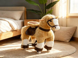 Light Brown Plush Walking Horse Ride-On Toy Sturdy Wheeled Kids Riding Chair for 3-8 Years Old 33041816