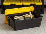 45 Qt Black Plastic Stackable Storage Bin with Lid Tote, Plastic Storage Container with Lid, 4-Pack 66802265