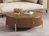 Modern Round Coffee Table with 2 large Drawers Storage Accent Table, Brown, 31.5" N735P338995D