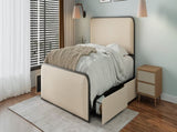 Modern Metal Bed Frame with Curved Upholstered Headboard and Footboard Bed with 4 Storage Drawers, N701P229016B